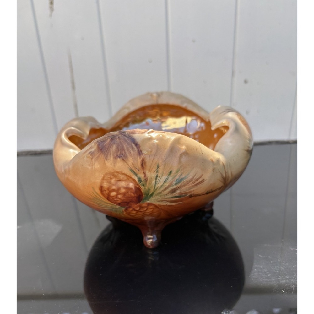 Vintage Ceramic Hand-Painted Bowl European Acorn Decorative Dish 4 Legs - Picture 5 of 12